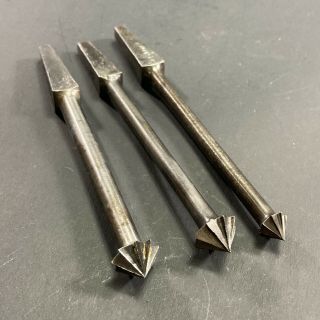 3x Vintage Wm Ridgway 3/8 " & 1/2 " Rose Head Countersink Drill Brace Bits Tool