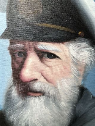 Vintage Oil Painting On Canvas Sea Captain Signed By David Pelbam