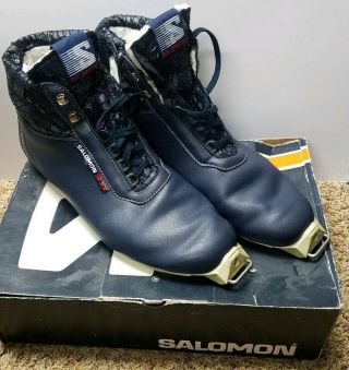 Vintage Salomon Cross Country Ski Boots Sr 301 Blue Sz 48 (15 Us) Box