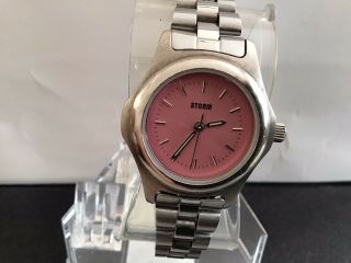 Vintage Ladies Storm Watch 1374971 Pink Sunburst Dial Steel Bracelet