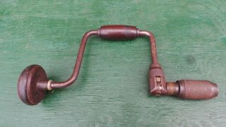 Vintage Bit Brace Hand Drill With Wooden Handle Signed Made In Usa