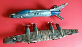 2 Tin Toy Airplane Parts Vintage Collectible Japan 1 Yonezawa & 1 Unmarked