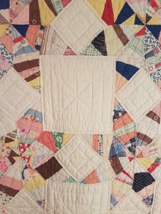 ANTIQUE String Star Quilt c.  1930 70 x 87 Hand - Quilted Multi - Colored Large 2