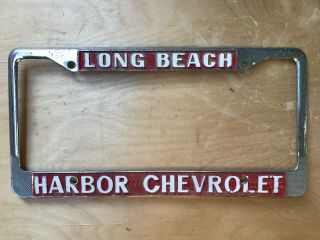 License Plate Frame Harbor Chevrolet Long Beach California Vintage Dealer Garden
