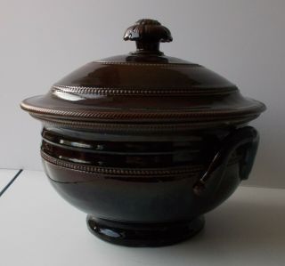 Large Antique French Soup Tureen With Brown Glaze 19th Century