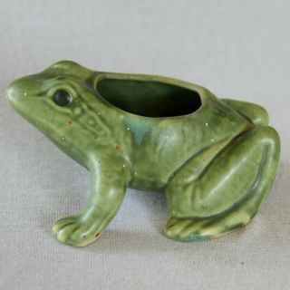 For Your Consideration Is This Vintage Brush Mccoy Pottery Green Frog Planter.