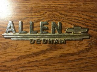 Allen Chevrolet Dedham Ma Vintage Car Dealership Emblem Metal