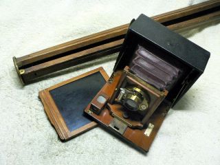 Vint 1898 Antique G.  Gennert Golf Montauk 4x5 Bellows View Camera W/ Wood Tripod