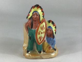 Vintage Lusterware Figural Native American Indians W/shield Planter / Cache Pot
