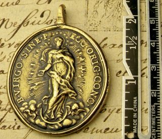 ANTIQUE 18TH CENTURY ST.  BARBARA & CATHOLIC IMMACULATE CONCEPTION BRONZE MEDAL 2