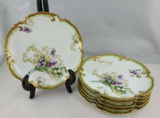 Antique Coronet Limoges Violet Floral Dessert/salad Plates Set Of 6