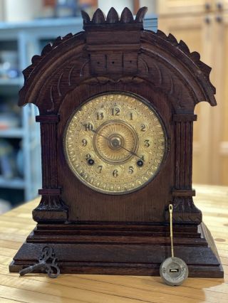 Antique Ansonia Clock Co.  York Wooden Mantle Clock 14” Tall