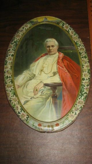 Antique Self Framed Tin Litho Sign Charles Leutz Jefferson,  Wis Pope Pius X