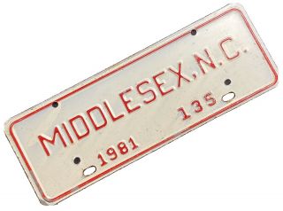 Vintage 1981 Middlesex Nc 135 City Tag Topper License Plate