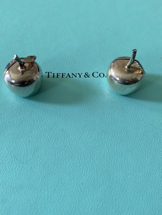 2 Tiffany Heavy Full Figure Sterling Silver Apple Place Card Holders