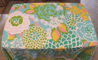 Vintage Round 72 " Tablecloth Mod Flower Power Summer Colors 1960s - 70s Fringe