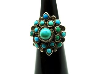 Antique Victorian Austro Hungarian Sterling Silver & Turquoise Ring C1900.  F208f