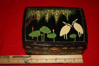 Stork Vintage Black Lacquer Jewelry Box Made In Japan