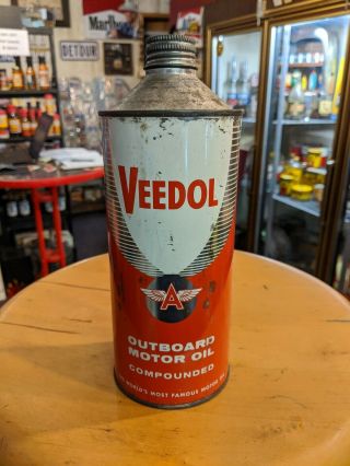 Vintage And Veedol Outboard Motor Oil 1 Quart All Metal Cone Top Can