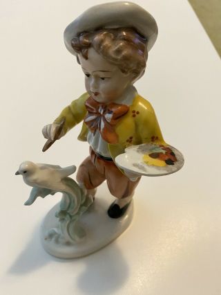 Vintage Erphila U.  S.  Zone Germany Porcelain Figurine Boy Bird Artist Painter