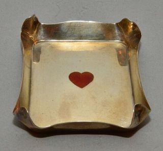 Vintage Sterling Silver Playing Card Dish Red Enameled Ace Of Hearts 64.  5g - B