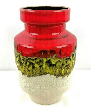 Vintage Ceramic Vase W.  Germany Brutalist Ivory Red Yellow Fat Lava Drip 8 " Tall