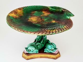 Antique 19th Century Wedgwood Majolica Dolphin & Shell Compote Plate C1885