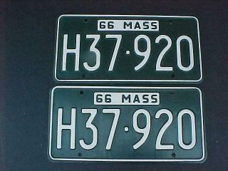 Vintage 1966 Massachusetts License Plate Matched Pair Mass 66 Paint