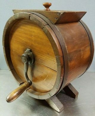 Antique Wooden Cylinder Barrel Butter Churn,  Hand Crank,  12 " W 12d 14 " H Primitive