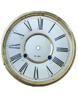 Vintage Brass Large Clock Face Rimmed Roman Dial,  Grandfather Wall Clock,  8.  5”