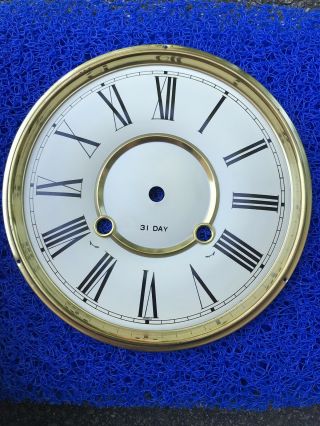 Vintage Brass Large Clock Face Rimmed Roman Dial,  Grandfather Wall Clock,  8.  5” 2