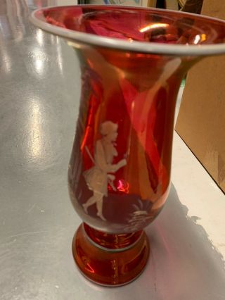 Antique Mary Gregory Cranberry Glass 10” Vase,  19th Century