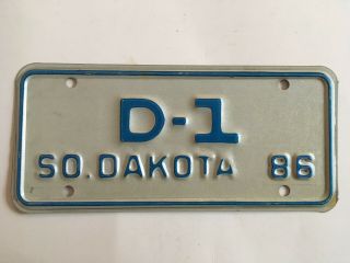 1986 South Dakota Motorcycle Dealer License Plate Low Number 1 Single Digit