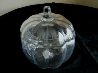 Vintage Anchor Hocking Clear Glass Pumpkin Cookie / Candy Jar / Canister & Lid