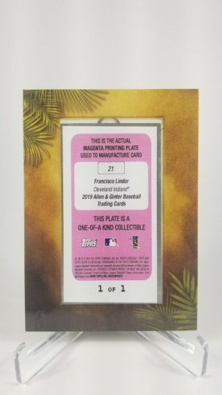 2019 Topps Allen And Ginter Francisco Lindor 21 Magenta Printing Plate 1/1 One 2