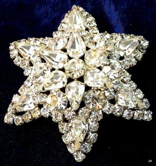 Designer Quality Vintage Diamante Crystal Rhinestone 6 Point Star Pin Brooch Wow