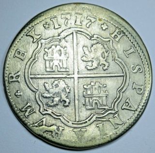 1717 Spanish Silver 2 Reales Antique 1700s Colonial Two Bit Pirate Treasure Coin