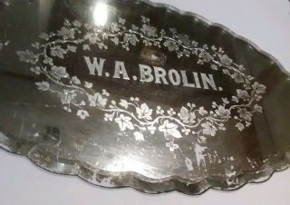 Antique Reverse Painted Sign Mirror W A Brolin Furniture Store Rockford Illinois