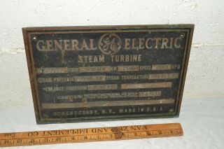 Antique/vtg Ge Steam Turbine No.  56553 General Electric Co Brass Machine Plaque