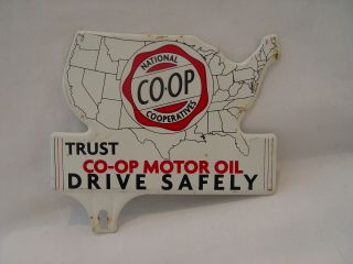 Vintage National Co - Op Motor Oil Map Shape Advertising License Plate Topper