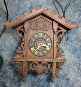 Antique Kuehl German Black Forest Hand Carved Wood Cuckoo Clock For Repair 774