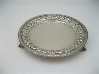 1887 Gorham Sterling Silver Round Repousse Card ? Tray W Feet 165