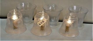 Antique Acid Etched Victorian Glass Lamp Shades - Empire Style Set Of 6