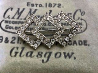 Vintage Art Deco Geometric Style Silver Clear Crystal Brooch Costume Jewellery