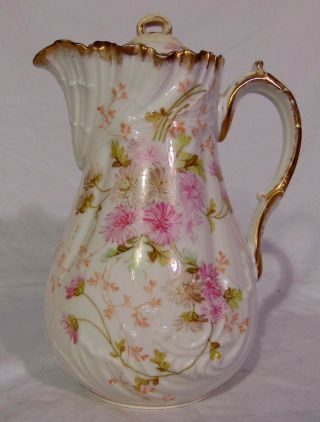 Antique M Redon French Limoges Porcelain Chocolate Coffee Pot Shell Scroll Mold