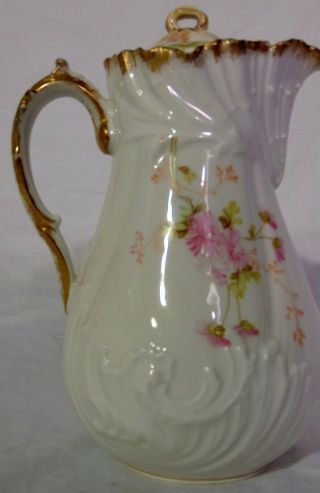 Antique M Redon French Limoges Porcelain Chocolate Coffee Pot Shell Scroll Mold 3