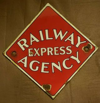 Vintage Railway Express Agency Railroad Metal Porcelain Sign