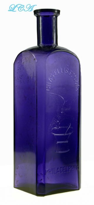 Large Antique Double Eagle Pure Purple Drug Store Bottle Chas Ellis Son & Co