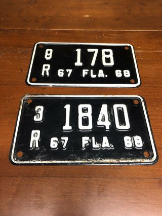 2 Vintage 1967 - 68 Florida Motorcycle License Plates