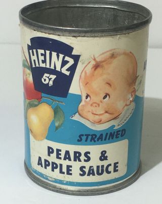Vintage Tin Heinz 57 Baby Food Paper Label Tin Can Pears & Applesauce